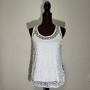 Vince Camuto Womens White Sequin Crochet Tank Top Layered Camisole Set Medium